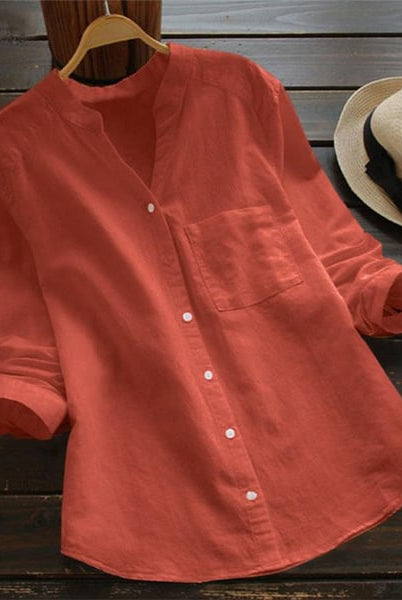Jessica Lumina relaxed fit button blouse with timeless design, featuring classic collar and button-front detail.