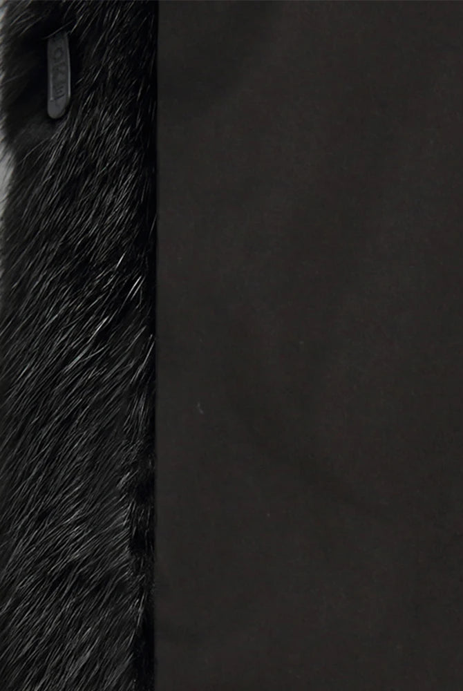 Luxurious Kensington Lumina long faux fur winter coat with hood, stylish and warm for cold weather.