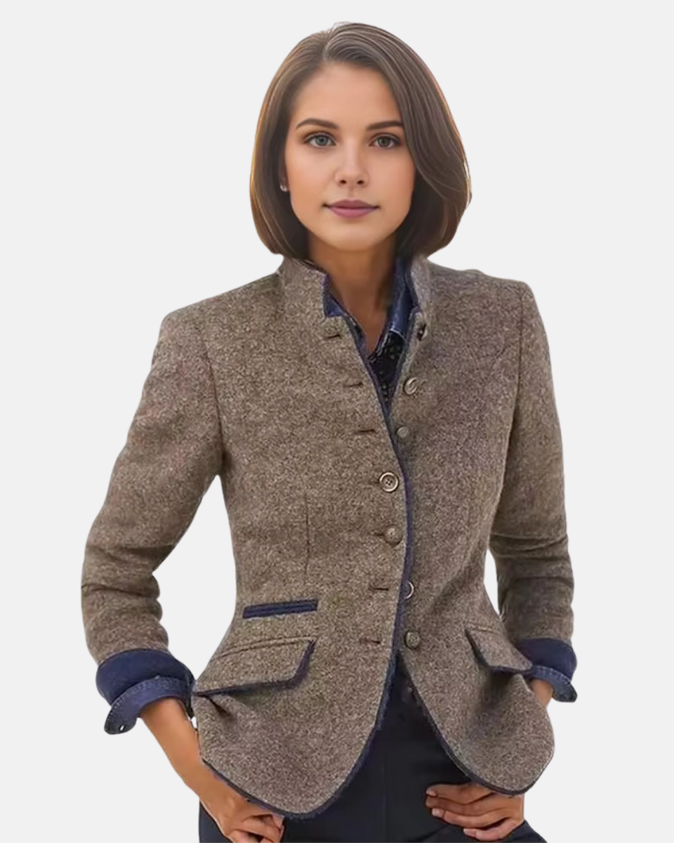 Black Klarisa blazer jacket by Lumina Wear featuring a modern design and single-button closure, tailored fit for a sleek look.