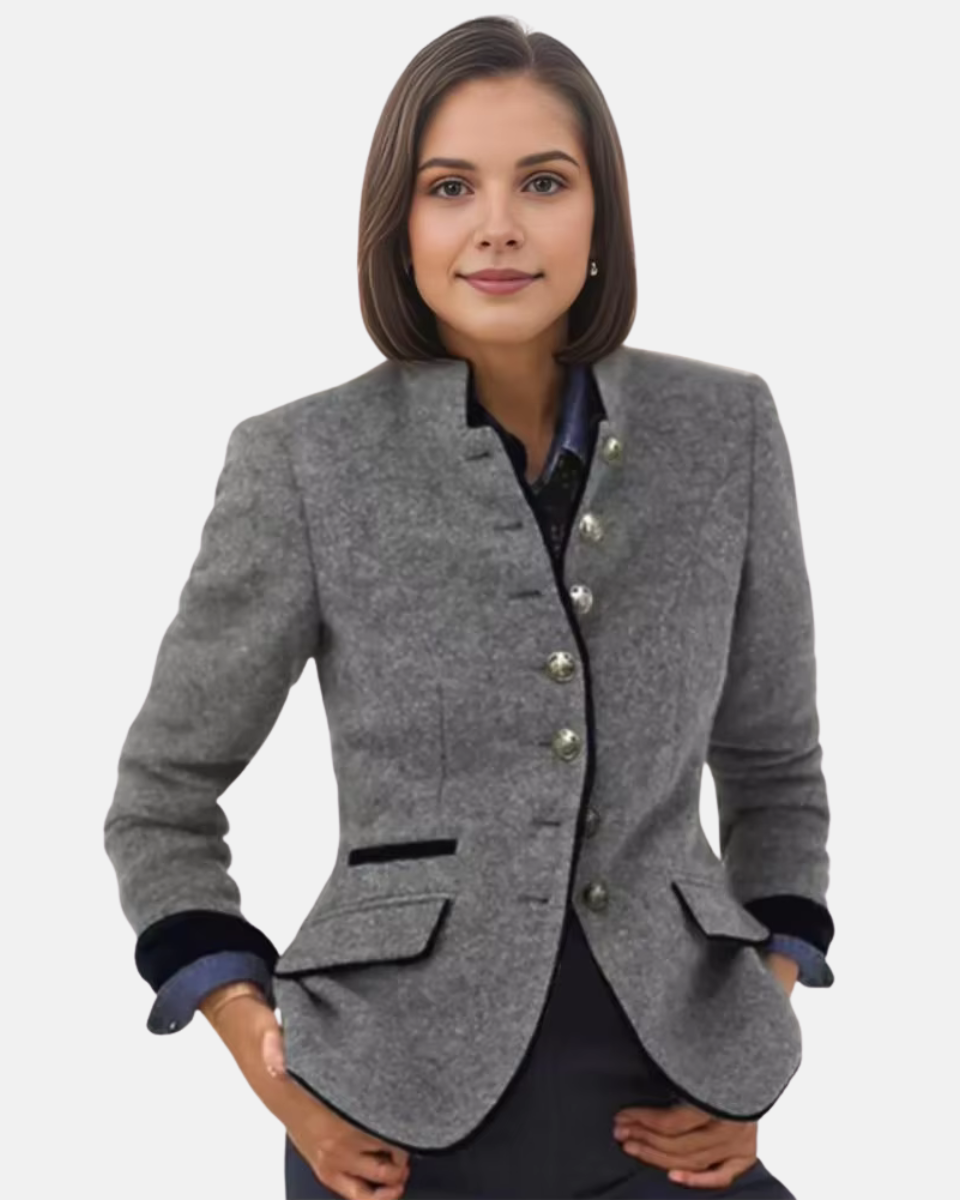 Black Klarisa blazer jacket by Lumina Wear featuring a modern design and single-button closure, tailored fit and stylish silhouette.