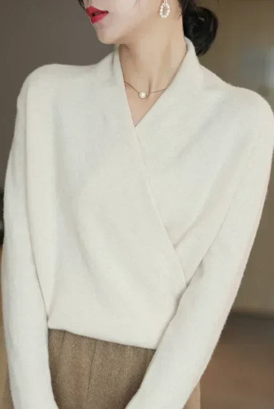 Lightweight knit top with wrap neck from Lumina Wear's Mabel collection, stylish women's top in soft, breathable fabric.