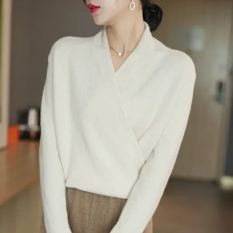 Lightweight knit top with wrap neck from Lumina Wear's Mabel collection, stylish women's top in soft, breathable fabric.