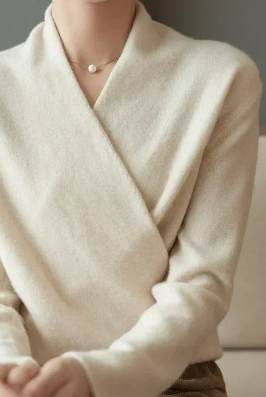 Lightweight knit top for women by Lumina Wear, featuring a stylish wrap neck and modern design.