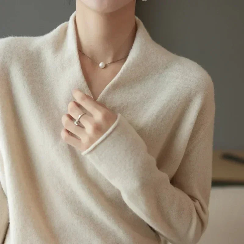 Lightweight knit top with wrap neck from Lumina Wear, stylish women's top in soft fabric, shown in a flattering fit.
