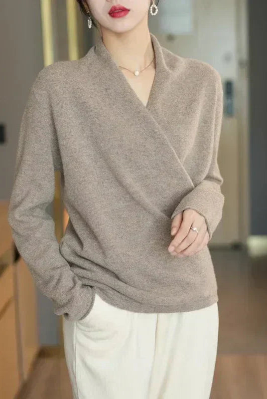 Lightweight knit top with wrap neck from Lumina Wear's Mabel collection, stylish women's top in a soft, comfortable fabric.