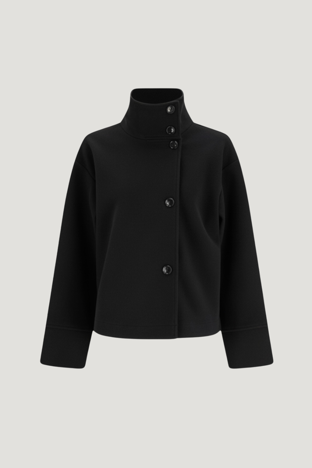 Lumina Wear Martha structured high-neck cropped jacket with button closure, featuring a modern design and tailored fit.