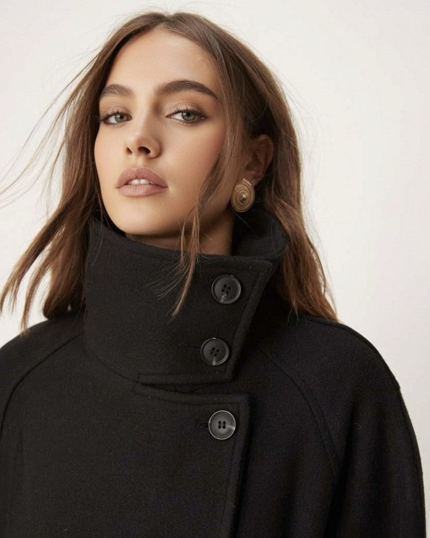 Lumina Wear Martha structured high-neck cropped jacket with button closure, stylish and tailored for a modern look.
