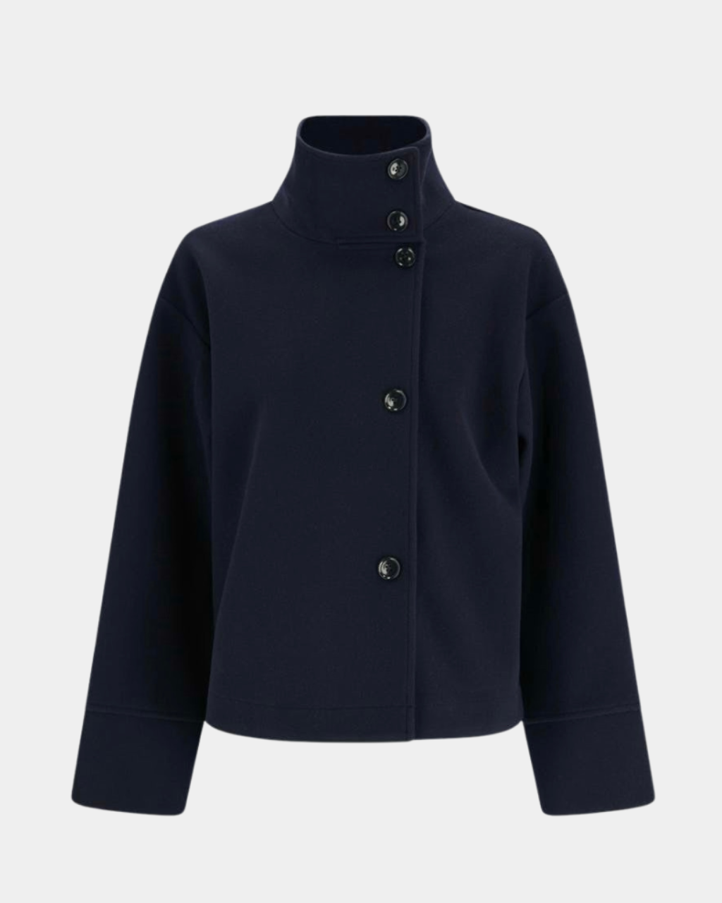 Lumina Wear Martha structured high-neck cropped jacket with button closure, stylish and tailored for a modern look.
