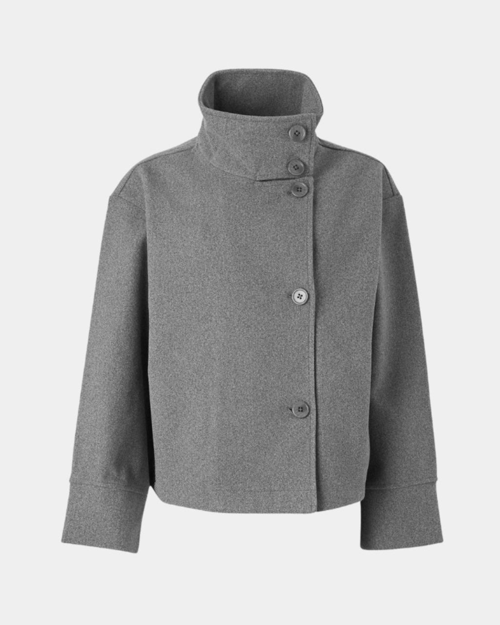 Lumina Wear Martha structured high-neck cropped jacket with button closure, featuring a tailored fit and modern design.