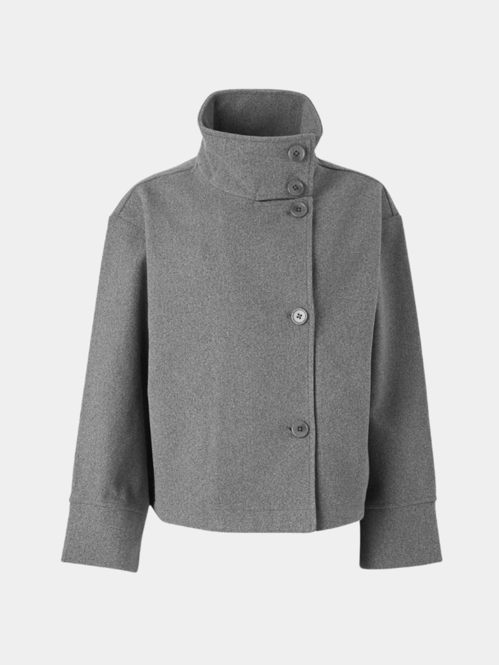 Lumina Wear Martha structured high-neck cropped jacket with button closure, showcasing a tailored design and modern silhouette.