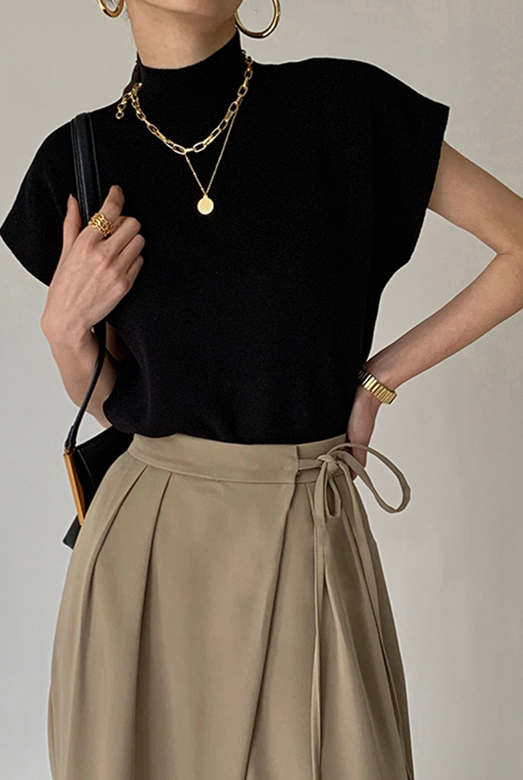 Black Michelle mock neck casual top by Lumina Wear, tailored fit, long sleeves, and sleek modern style.