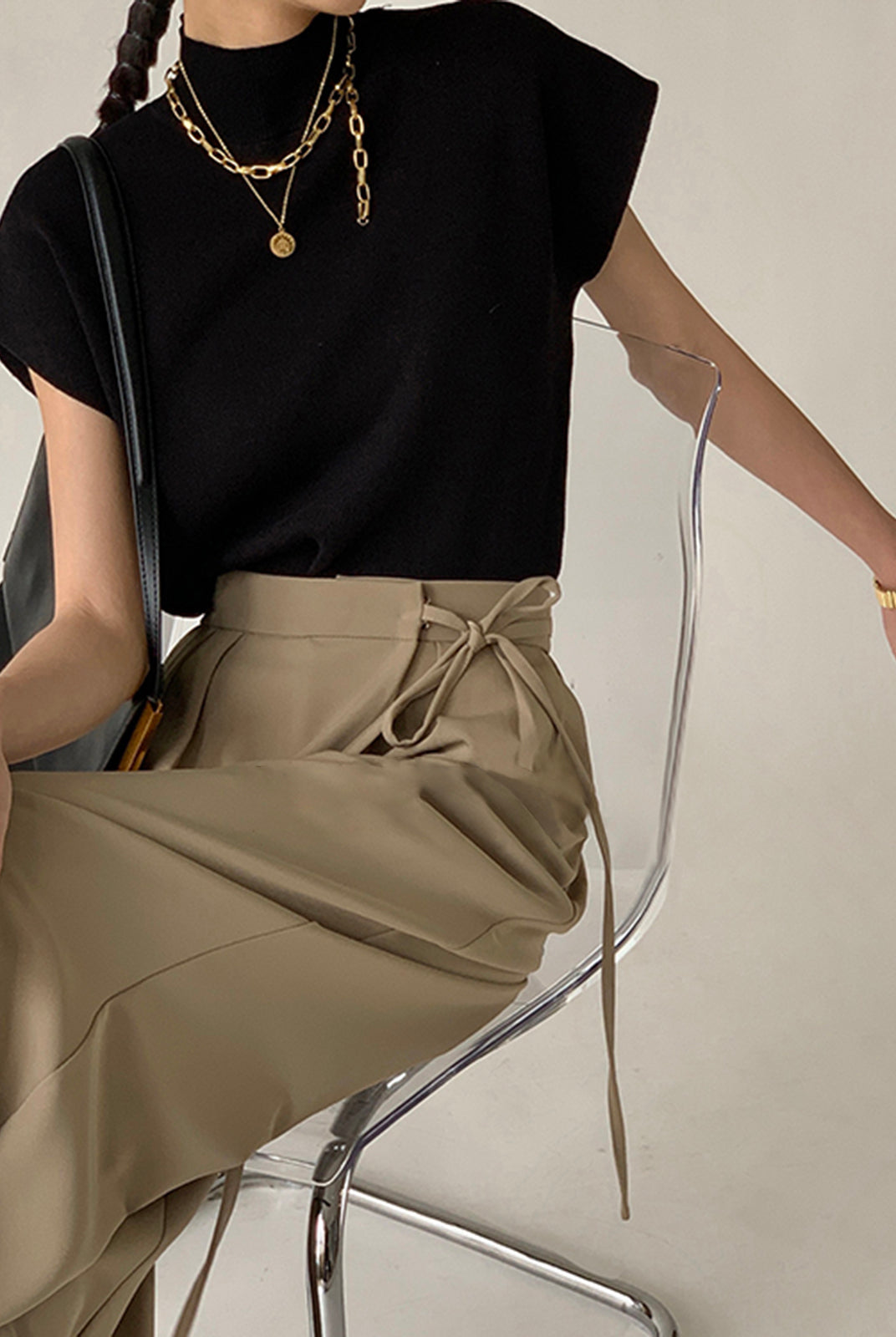 Lumina Wear Michelle modern mock neck casual top with tailored fit, shown in a close-up of the stylish shirt with clean lines.