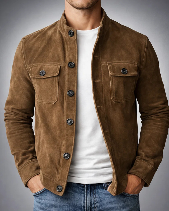 Lumina Wear Monaco structured suede-look utility jacket with button front, featuring a stylish and functional design.