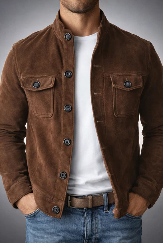 Lumina Wear Monaco structured suede-look utility jacket with button front, featuring a stylish and modern design.