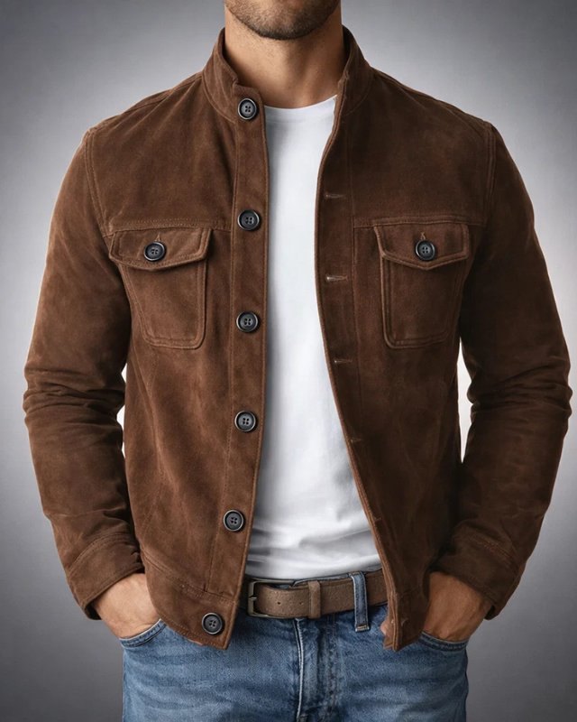 Lumina Wear Monaco structured suede-look utility jacket with button front, featuring a stylish and modern design.