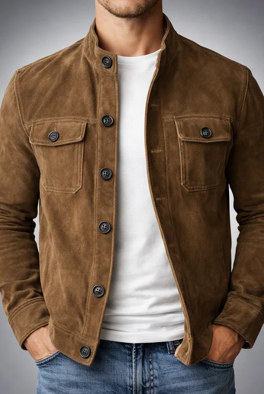 Lumina Wear Monaco structured suede-look utility jacket with flap pockets, featuring a stylish and versatile design.