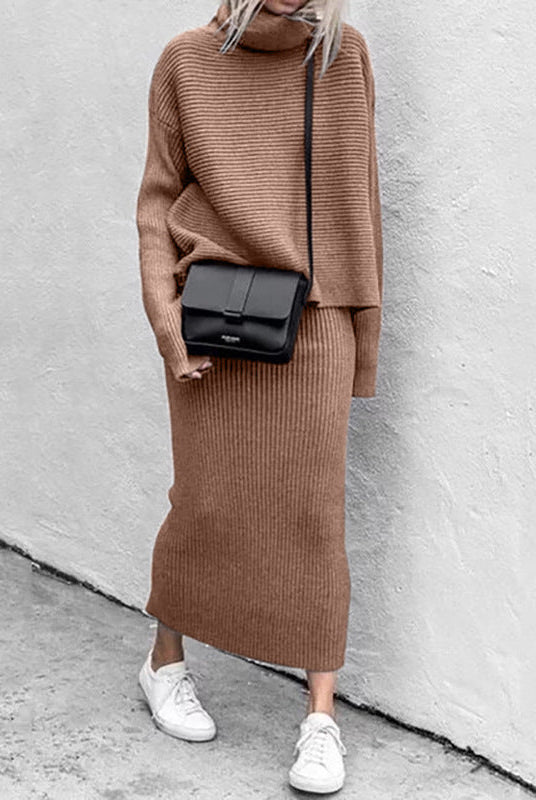 Lumina Wear Natalie relaxed knit pullover and ribbed skirt set for women, featuring cozy fabric and stylish casual fit.