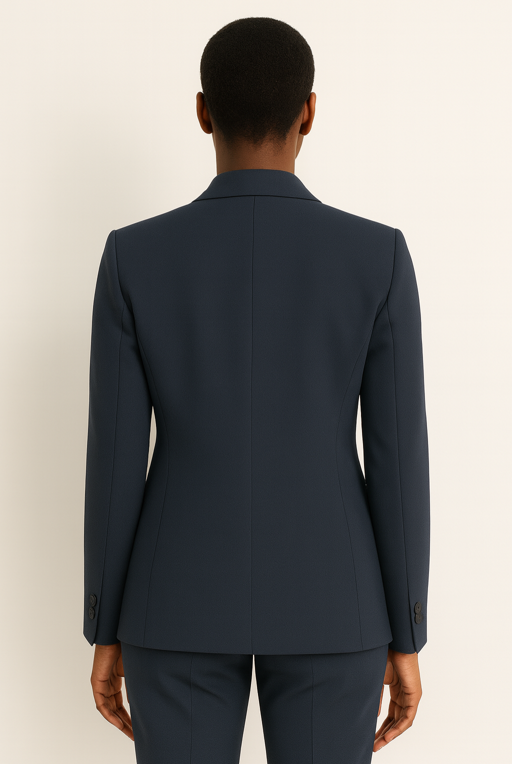 Natalie white tailored pantsuit with straight leg design from Lumina Wear, shown on a mannequin. Classic and elegant formal suit.