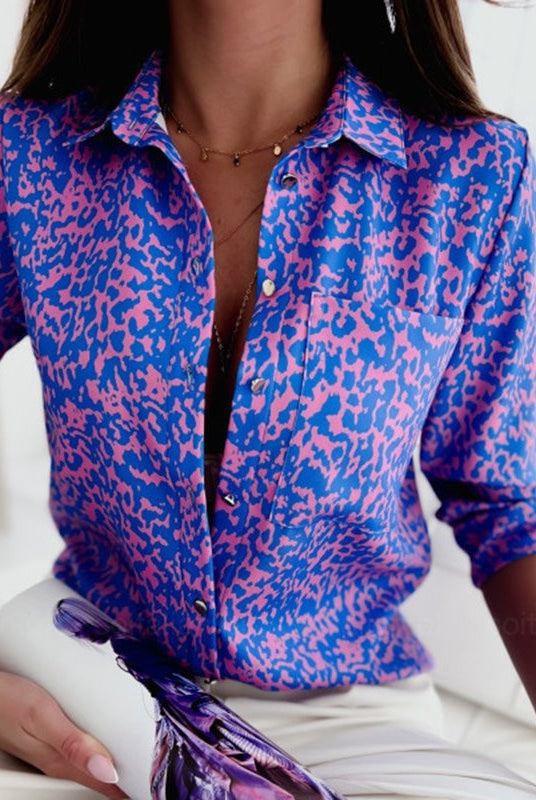 Brightly patterned Lumina Wear Peyton relaxed fit blouse for women with bold print and comfortable, loose-fitting design.