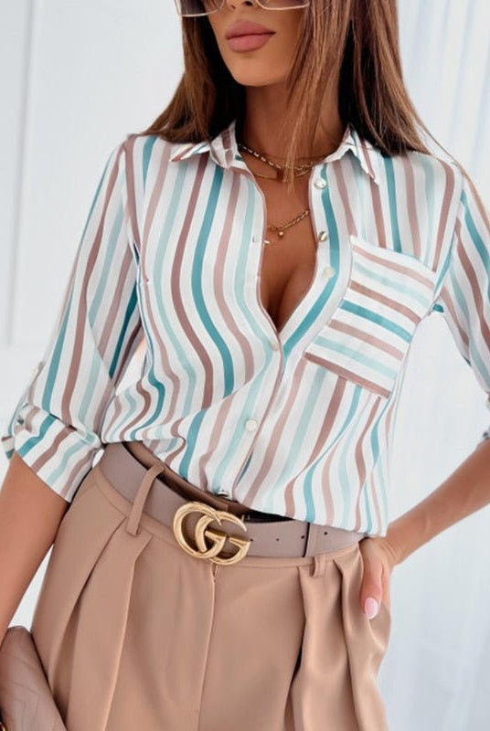 Lumina Wear Peyton bold patterned relaxed fit blouse for women, featuring vibrant design and comfortable fit.