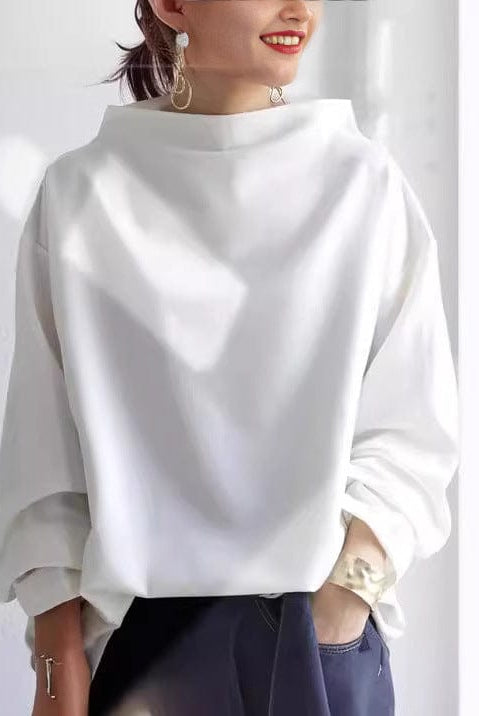 Rachel Lumina women's high-neck top with long sleeves, featuring a sleek, elegant design and soft fabric.