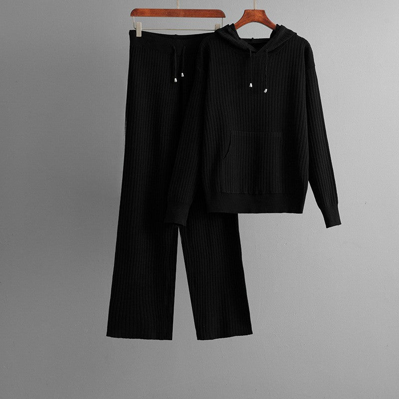 Lumina Wear Serena ribbed stretch cotton blend lounge set with drawstring hoodie, comfortable loungewear for relaxing.
