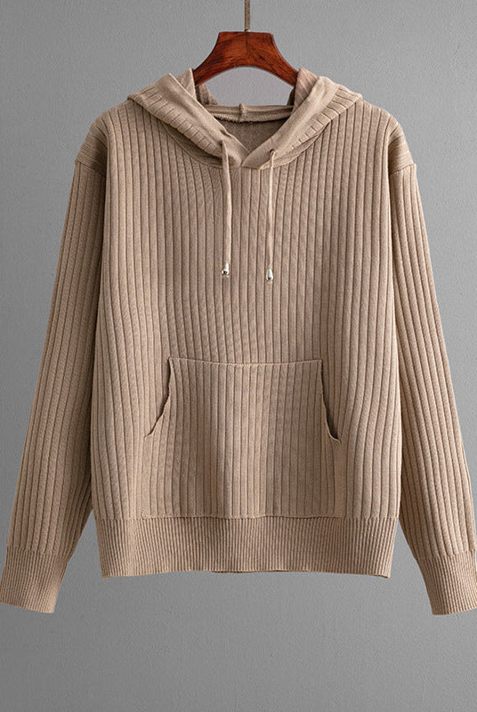 Lumina Wear Serena ribbed stretch cotton blend lounge set with drawstring hoodie, comfortable loungewear ensemble.