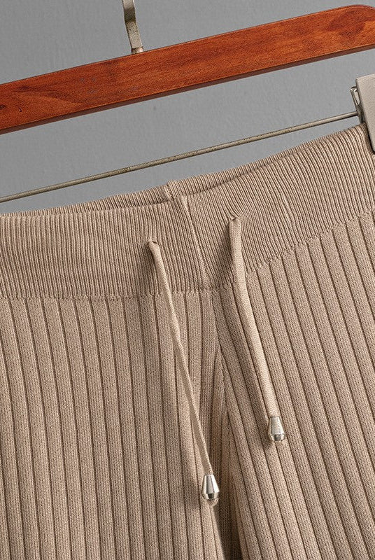 Lumina Wear Serena ribbed stretch cotton blend lounge set with drawstring hoodie, comfortable loungewear ensemble.