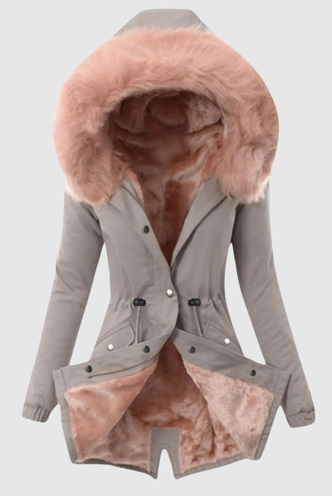 Sofia Amoretti cozy hooded parka with sleek zipper closure by Lumina Wear, featuring a warm, stylish design and functional hood.