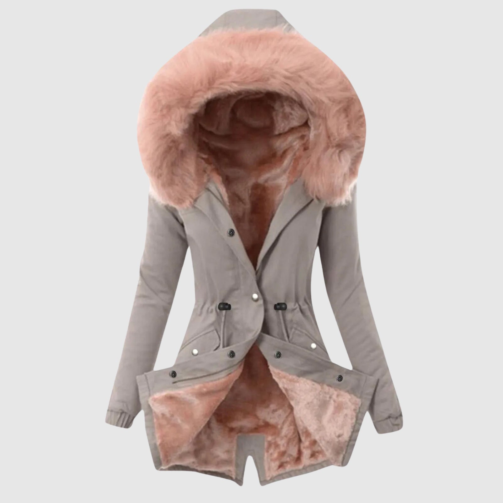 Sofia Amoretti cozy hooded parka with sleek zipper closure by Lumina Wear, featuring a warm, stylish design and functional hood.