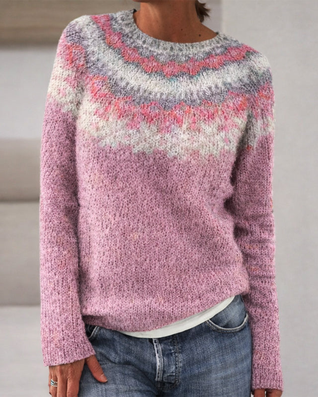 Sofia Amoretti Lumina knit sweater with a patterned relaxed fit crewneck, soft fabric, and stylish design.