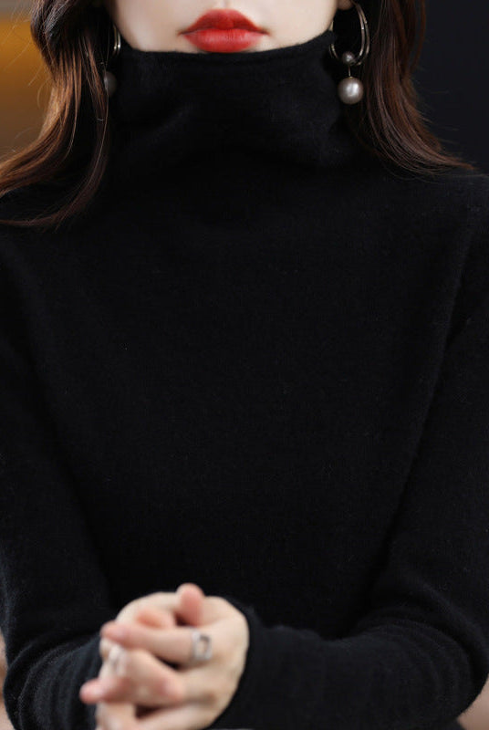 Lumina Wear Sofia cozy loose-fit sweater with stacked collar for women, shown in a soft knit fabric.