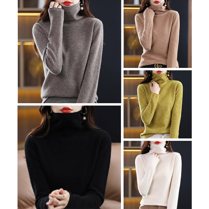 Light gray Sofia loose-fit sweater with a stacked collar, worn by a woman, showcasing cozy, casual style from Lumina Wear.