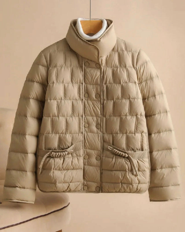 Lumina Wear Sofia double-breasted insulated women's jacket in broadcloth, shown in a stylish and elegant design.