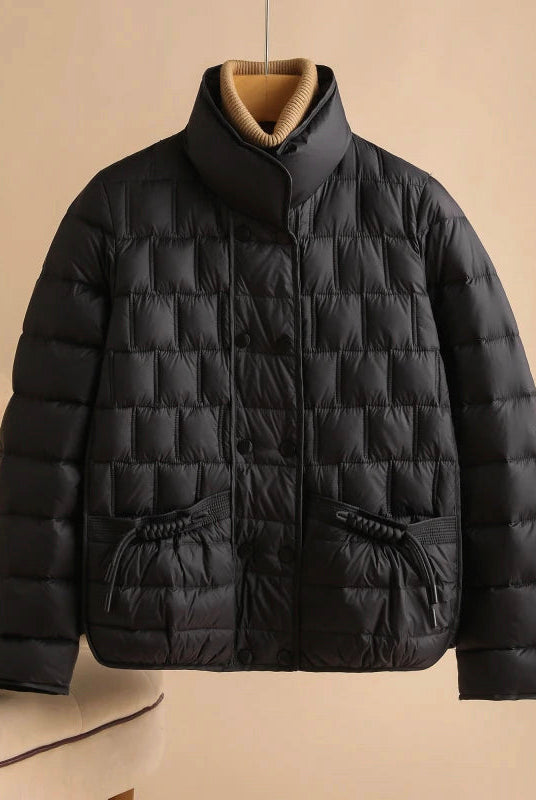 Lumina Wear Sofia insulated women's double-breasted broadcloth jacket, stylish and warm with a tailored fit.