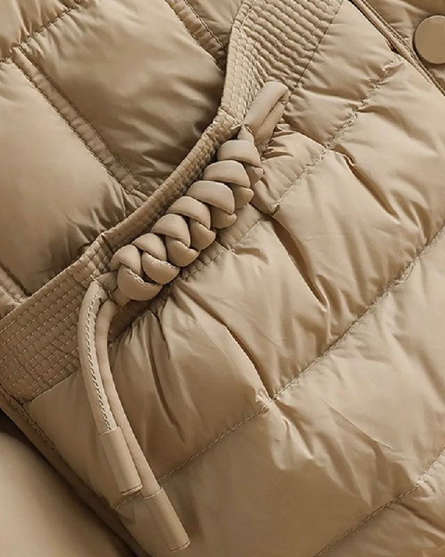 Lumina Wear Sofia women's double-breasted insulated jacket in broadcloth, stylish and warm outerwear for cold weather.