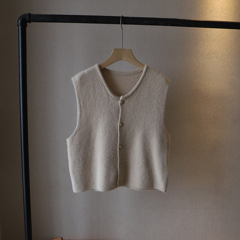 Elegant knitted women's sweater vest by Lumina Wear, featuring a stylish layered design for versatile women's fashion.