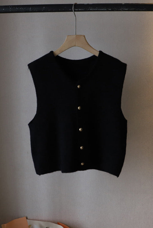 Elegant knitted sweater vest for women by Lumina Wear, featuring a stylish layering design in soft, cozy fabric.