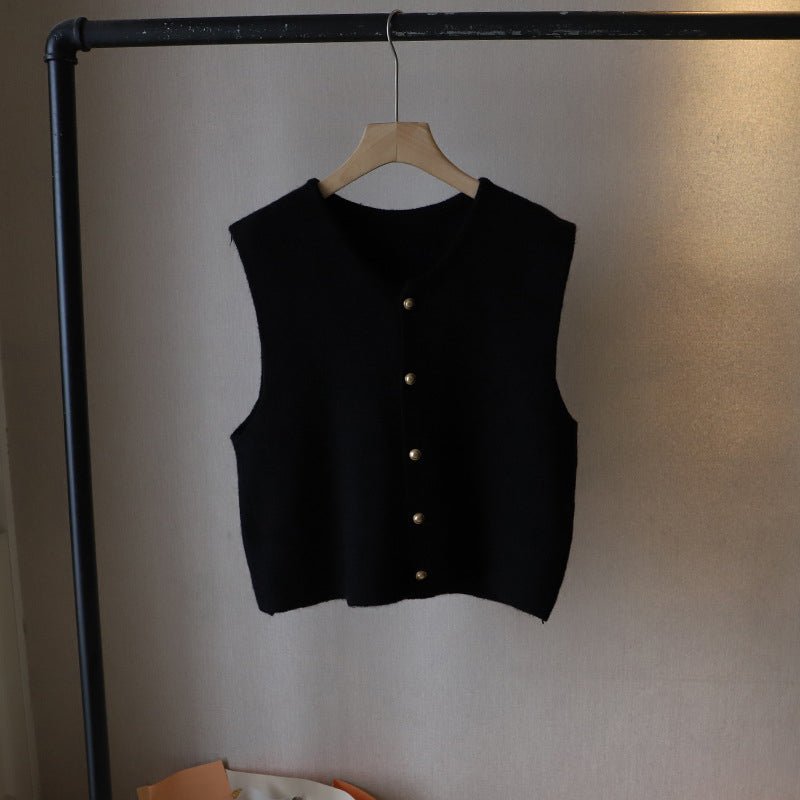 Lumina Wear Sofia women's knitted sweater vest for layering, featuring a stylish, cozy design in soft knit fabric.