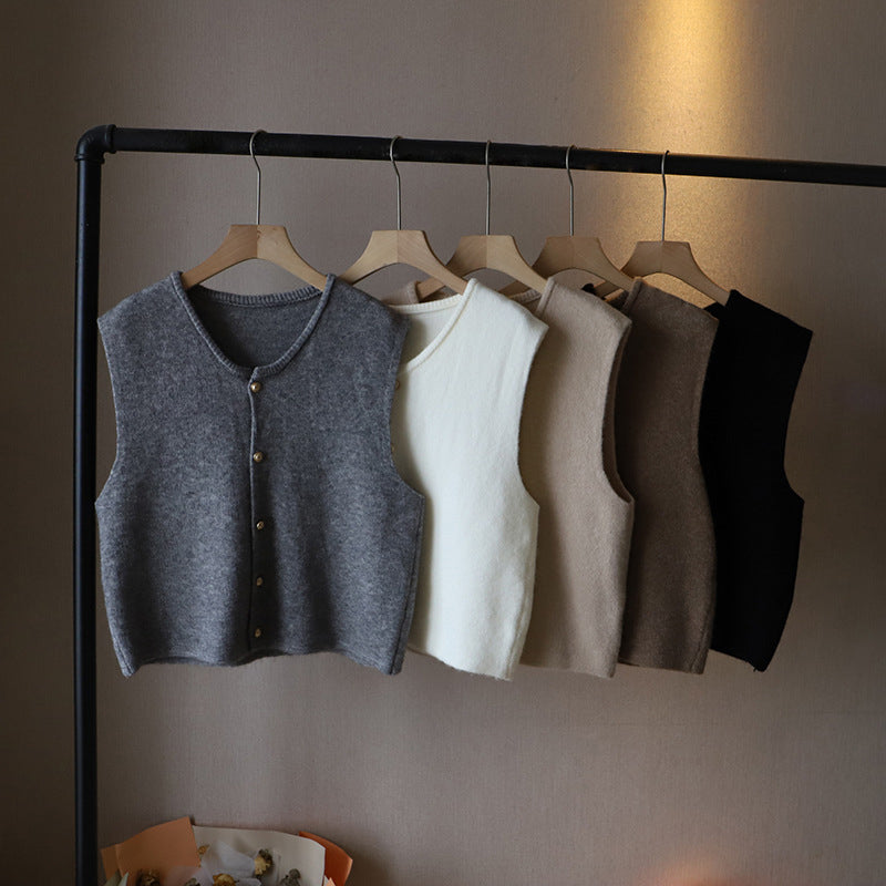 Elegant knitted women's vest from Lumina Wear featuring a stylish layered design, perfect for cozy layering outfits.