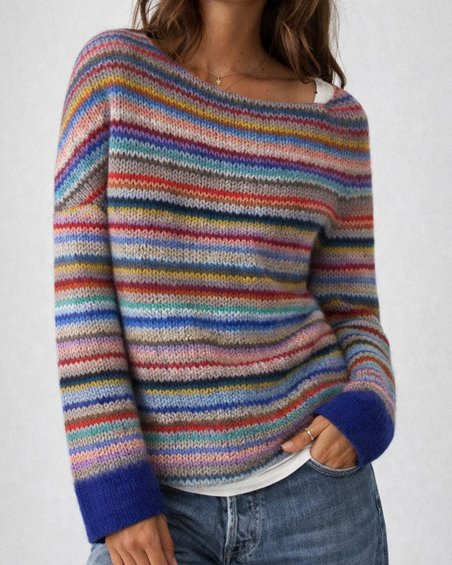 Multicolor striped knit sweater with textured pattern from Lumina Wear, featuring a relaxed fit and cozy design.