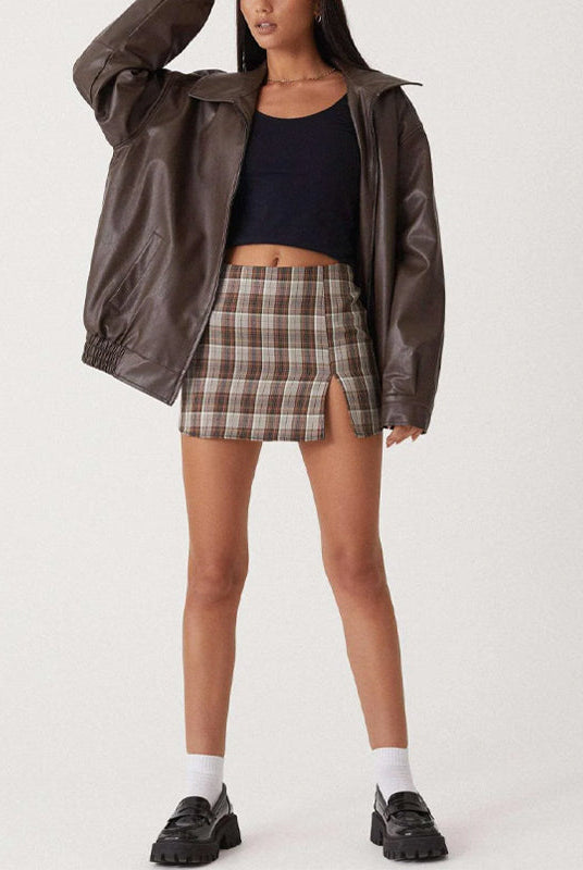 Lumina Wear Sofia oversized faux leather bomber jacket with relaxed fit, featuring a stylish collar and zip closure.