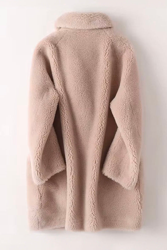 Lumina Wear Sofia oversized textured shearling winter coat with wide lapels, cozy and stylish for cold weather.