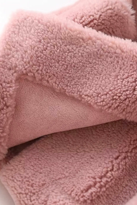 Sofia oversized textured shearling winter coat with wide lapels from Lumina Wear, featuring a plush, warm winter jacket style.