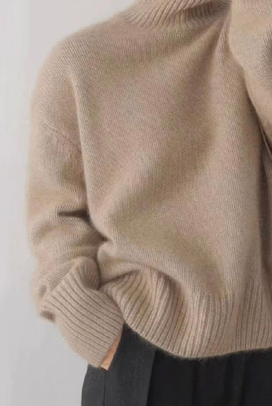Lumina Wear Sofia relaxed ribbed turtleneck sweater for women with dropped shoulders, cozy pullover with a casual fit.