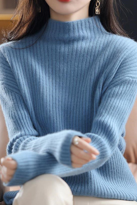 Light gray and white striped oversized turtleneck sweater by Lumina Wear, casual and cozy with a relaxed fit.