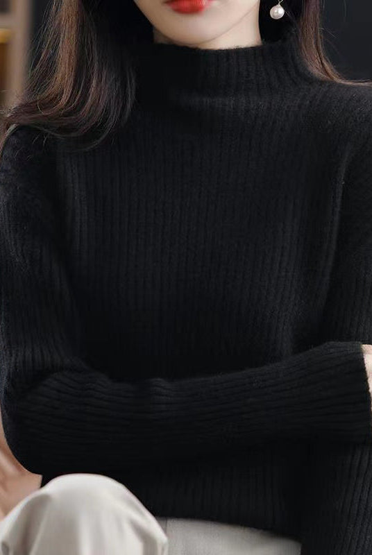 Light gray and black striped oversized turtleneck sweater by Lumina Wear, casual cozy knit with relaxed fit and ribbed cuffs.
