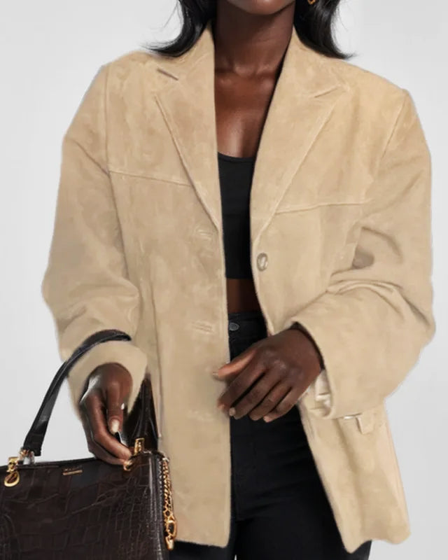 Lumina Wear Sofia tailored structured suede jacket with practical pockets, stylish and fitted for a modern look.