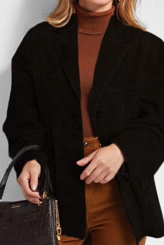 Structured suede jacket named Sofia by Lumina Wear featuring tailored fit and practical pockets in a stylish jacket design.