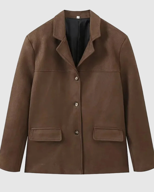 Lumina Wear Sofia tailored structured suede jacket with practical pockets, stylish and fitted for a sophisticated look.